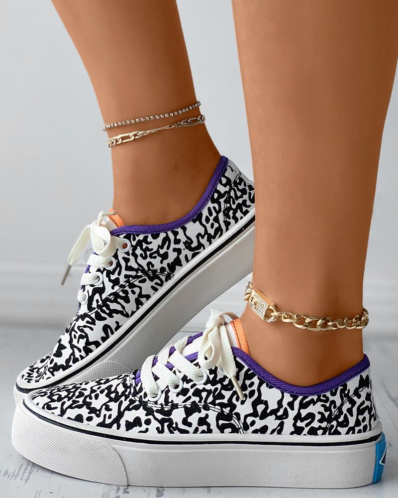 

Cheetah Print Eyelet Lace-up Canvas Sneaker, Black