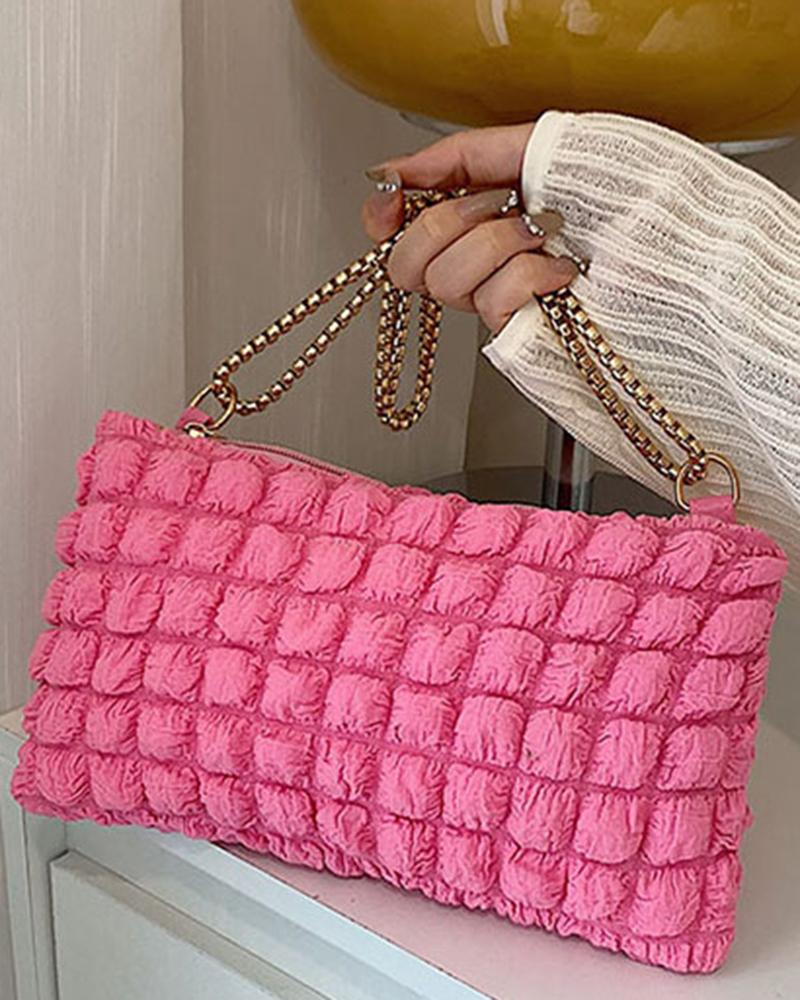 

Bubble Textured Zipper Design Square Shoulder Bag, Pink
