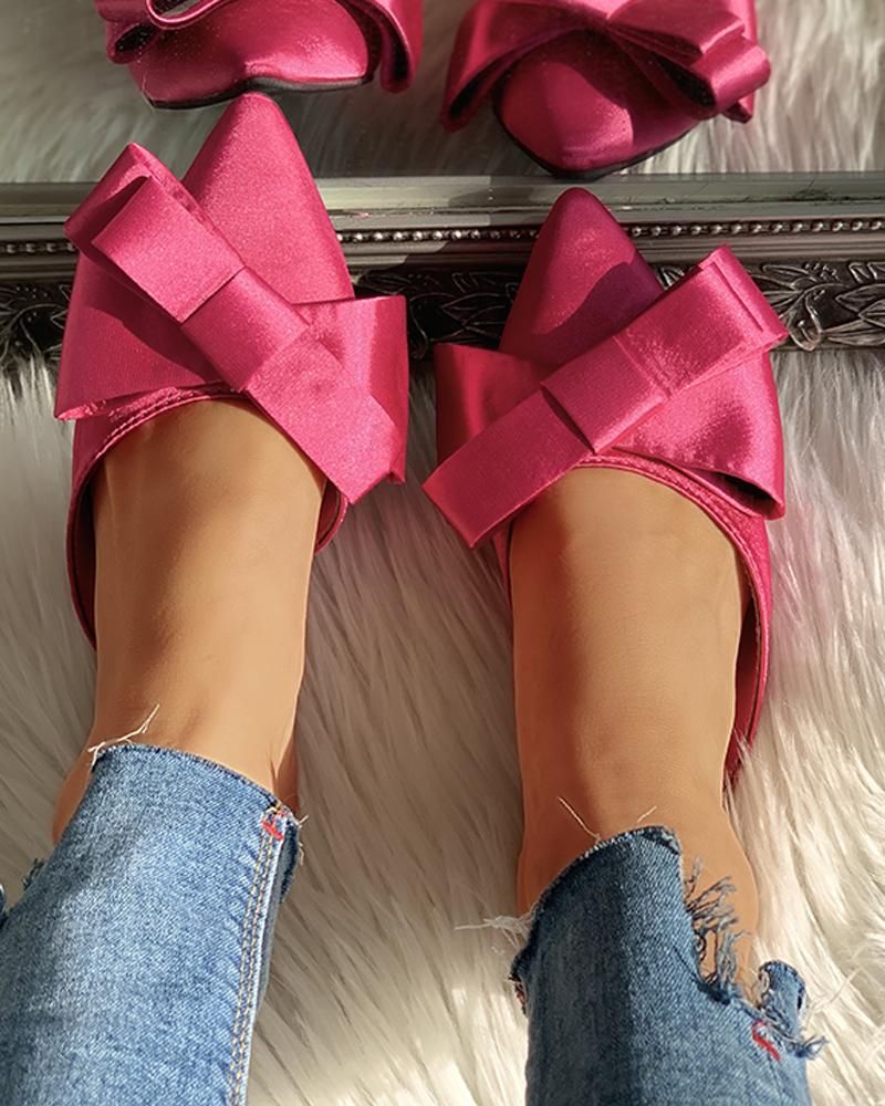 

Solid Bowknot Design Flat Slipper, Hot pink