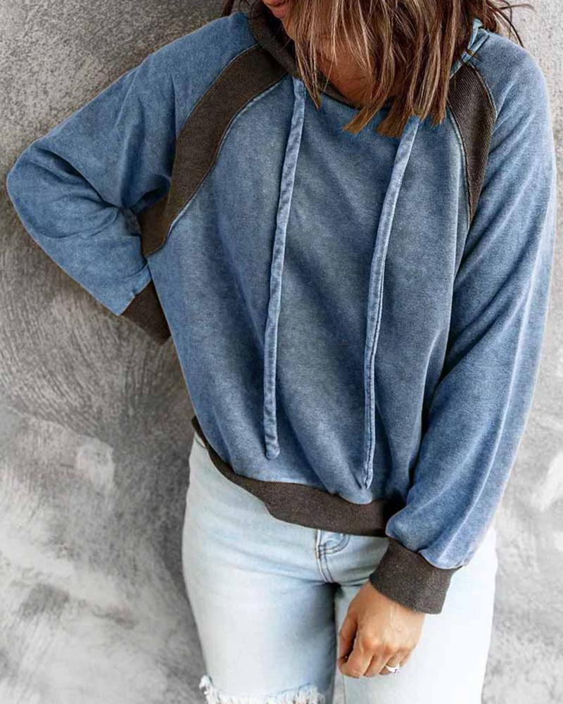 

Striped Long Sleeve Casual Hooded Sweatshirt, Blue