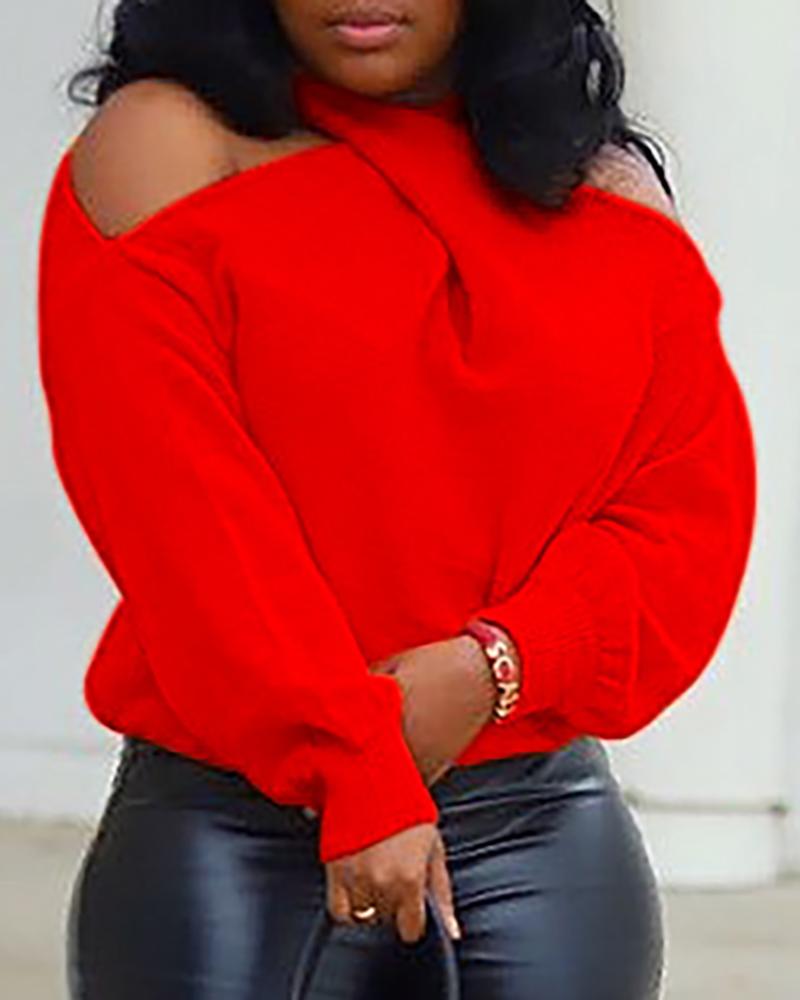 

Cold Shoulder Solid Casual Sweater, Red