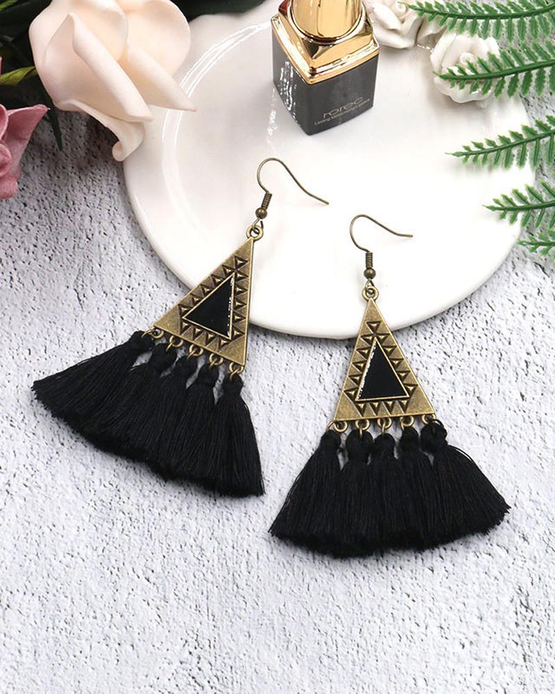 

1Pair Tassel Decor Drop Earrings, Black