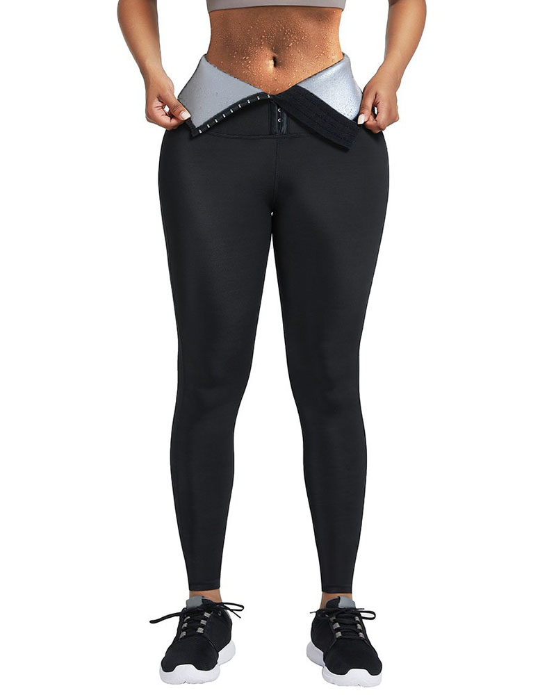 

High Waist Hook Front Butt Lifting Sports Yoga Pants, Black