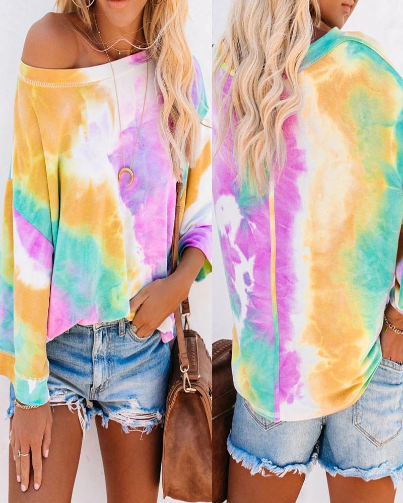 

Round Neck Tie Dye Print Top, Purple