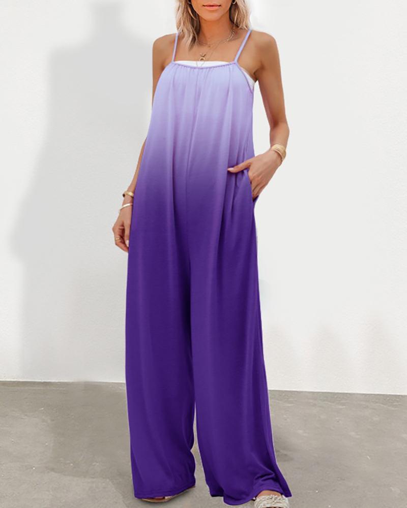 

Ombre Pocket Design Spaghetti Strap Wide Leg Jumpsuit, Purple