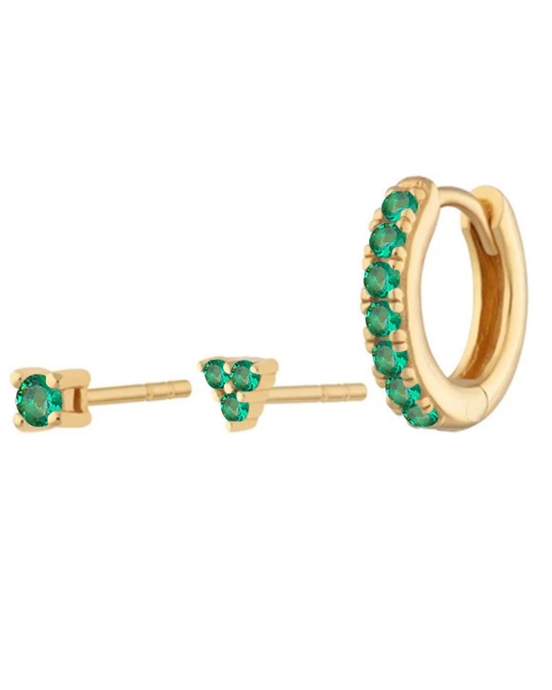 

3pcs Minimalist Rhinestone Stud Earrings & Cartilage Clip Set, Light green