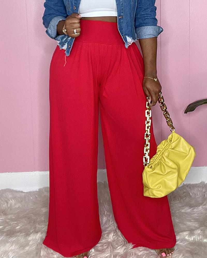 

High Waist Wide Leg Pants, Red