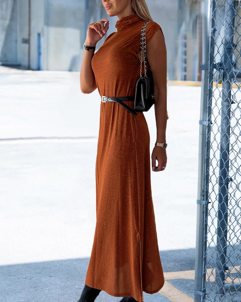 

High Neck Split Hem Maxi Dress, Red