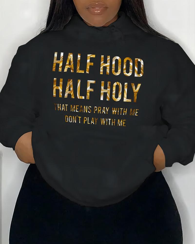 

Slogan Print Pocket Design Hoodie, Black