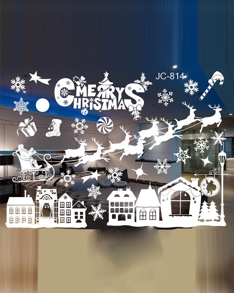 

PVC Wall Sticker Window Glass DIY Christmas Wall Stickers Snow City Christmas Home Ornament, White