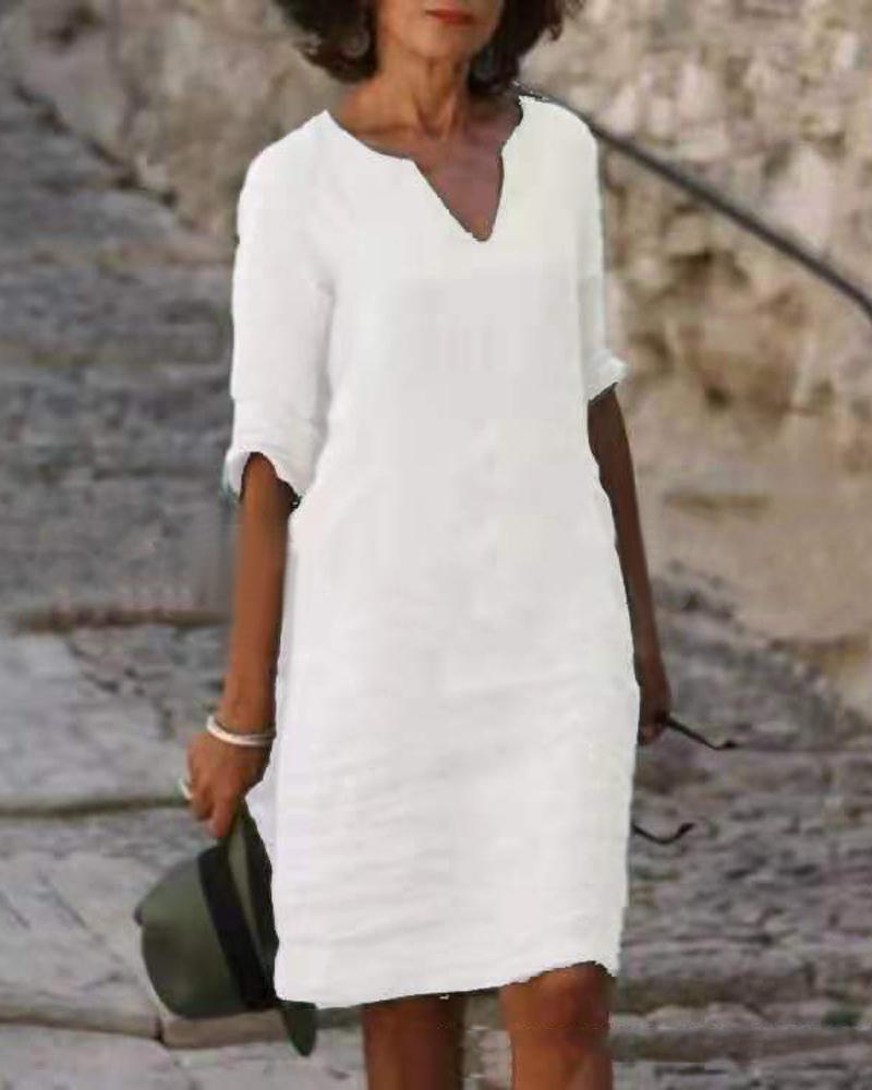 

Plain Half Sleeve Casual Dress, White