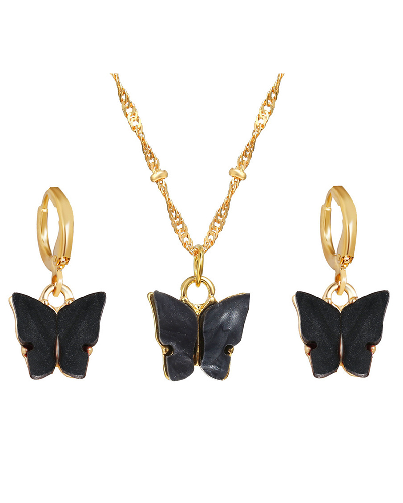 

2PCS Butterfly Pendant Necklace & Earrings Jewelry Set, Black