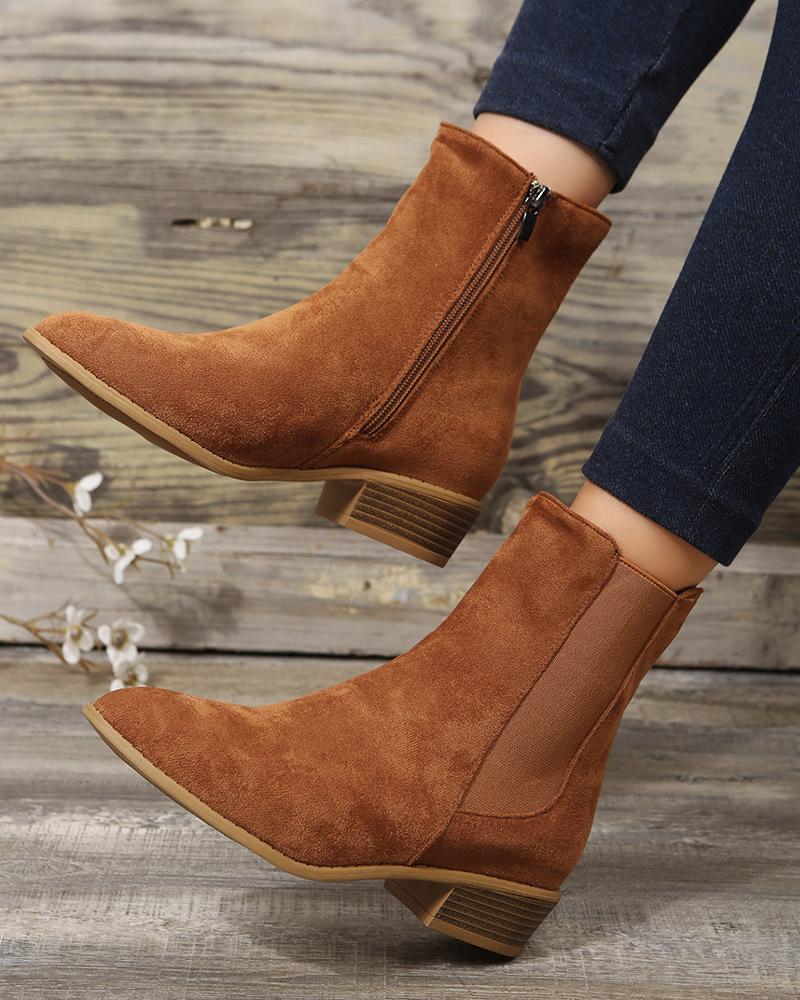 

Side Zip Chunky Heel Ankle Boots, Brown