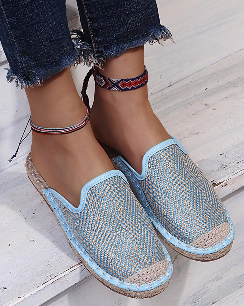 

Vintage Patterns Print Woven Round-toe Flat Sneakers Sliip-on, Lighted blue