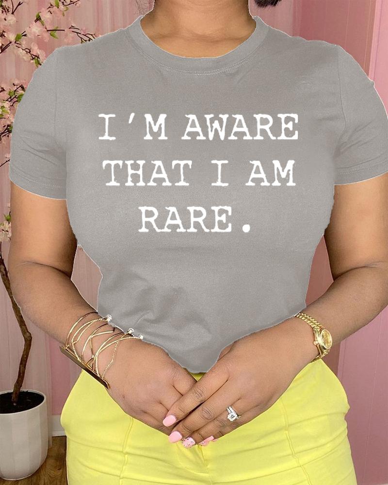 

Letter Print Short Sleeve Casual T-shirt, Gray