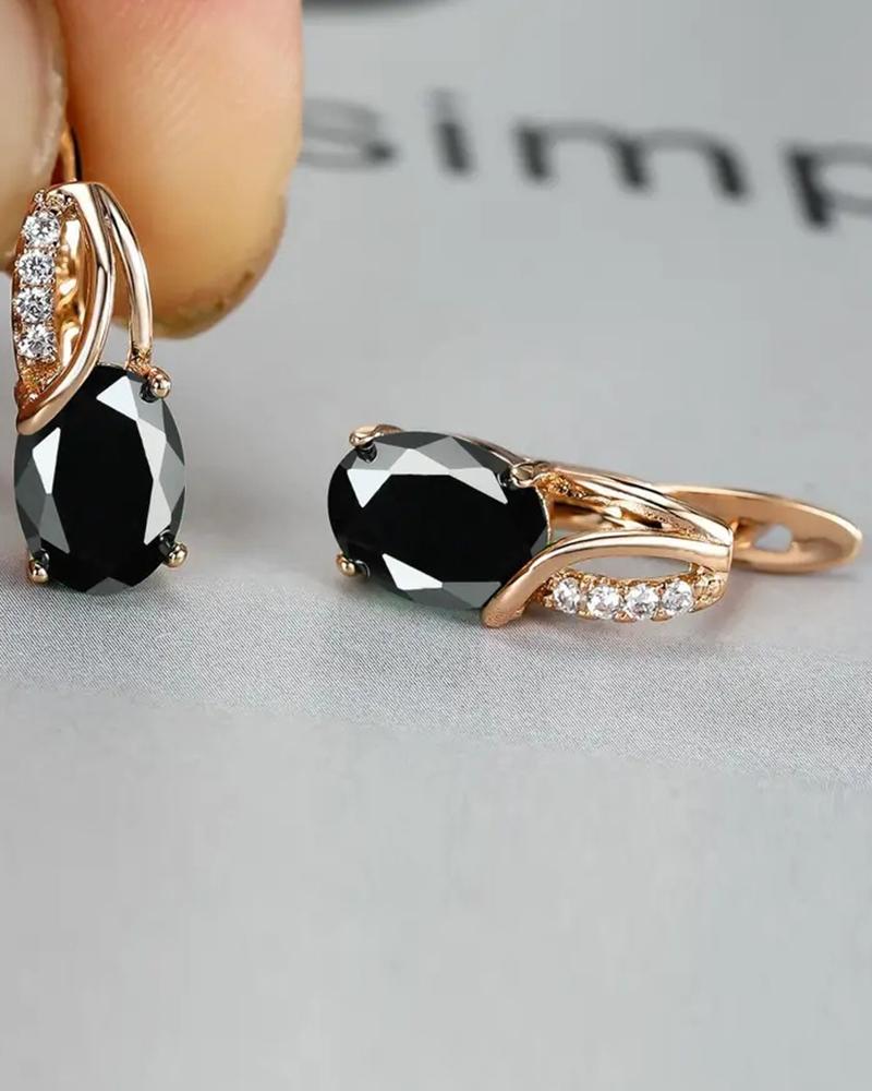 

1Pair Fashion Oval Cut Zircon Earrings Wedding Bridal Jewelry, Black