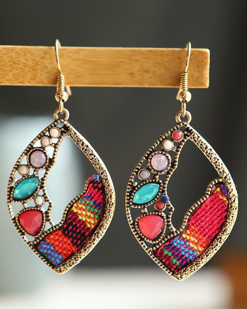 

1Pair Crystal Stone Braided Hollow Waterdrop Dangle Earrings, Multicolor