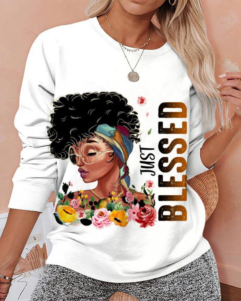 

Plus Size Figure Letter Print Long Sleeve Sweatshirt, White
