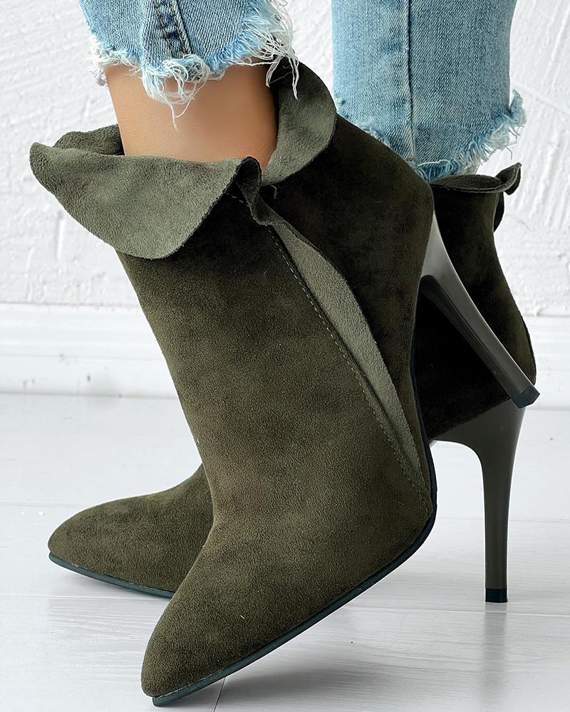 

Pointed Toe Zipper Design Thin Heeled Boots, Army green