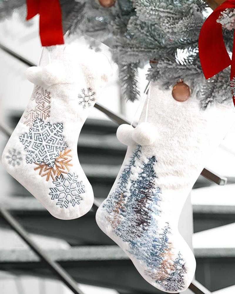 

Christmas Tree Embroidery Pom Pom Hanging Stockings Ornaments, Style1