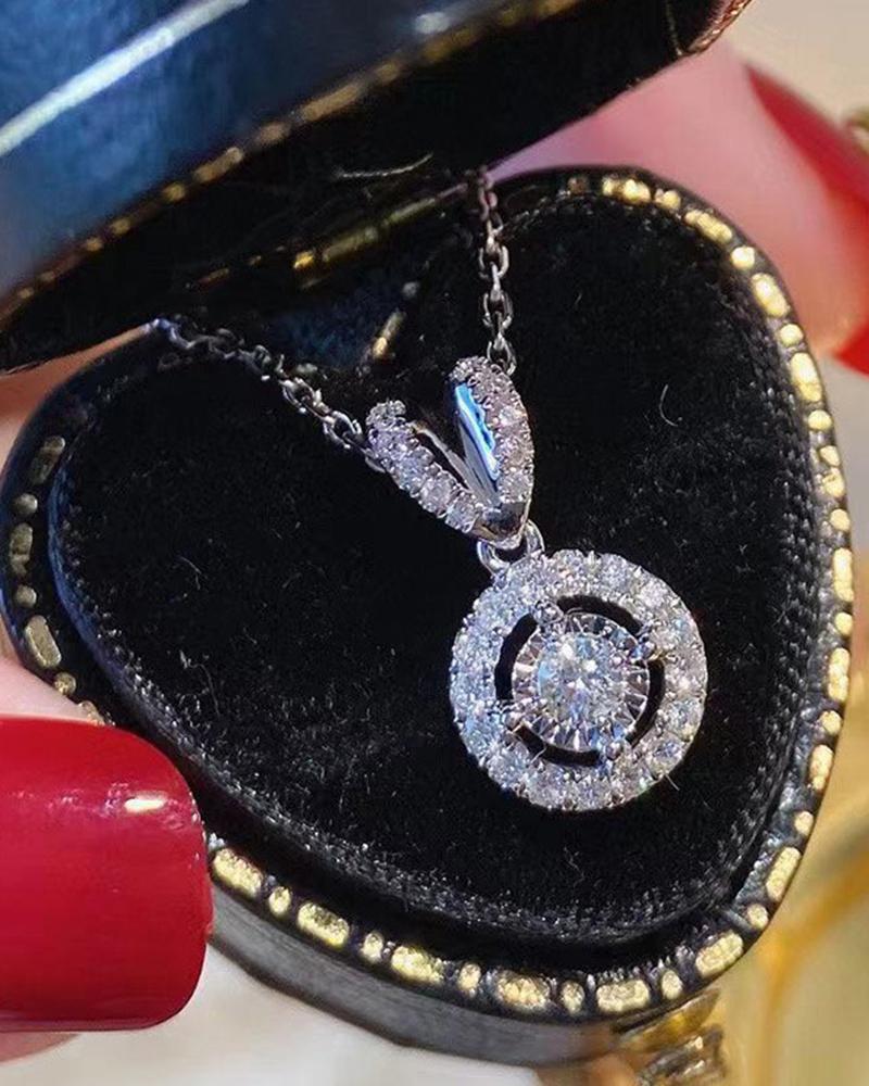 

1pc Faux Zircon Geometric Pendant Necklace, Silver