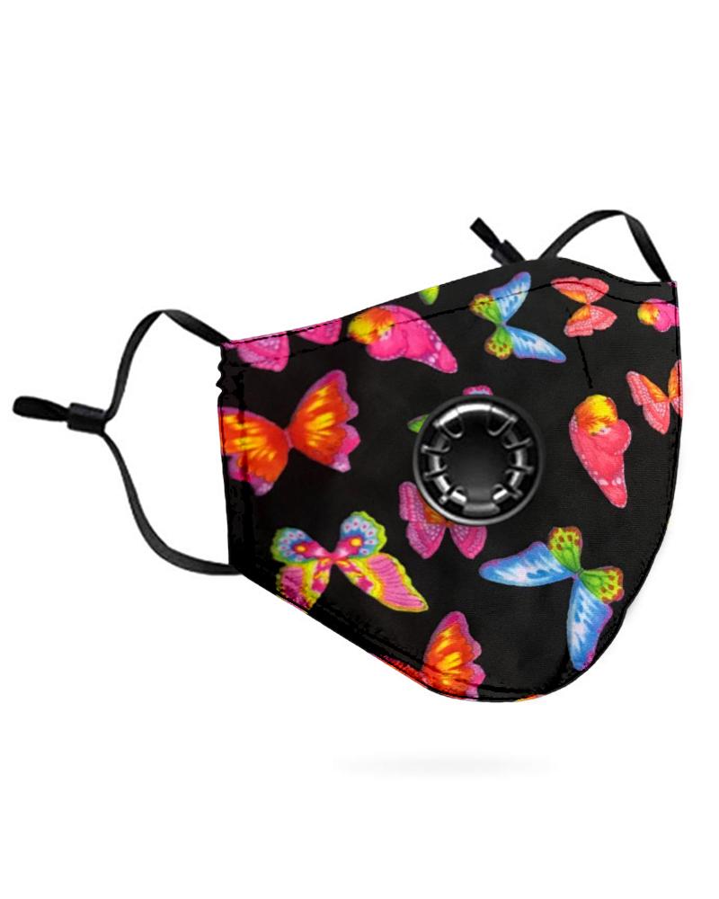 

Butterfly Print Breathing Washable Valve Face M .a. s. k (2 filters as gift), Black