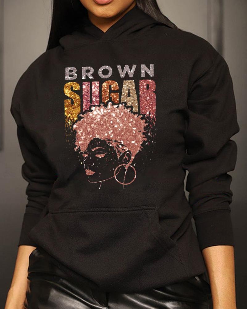 

Brown Sugar Figure Print Pocket Design Hoodie, Black