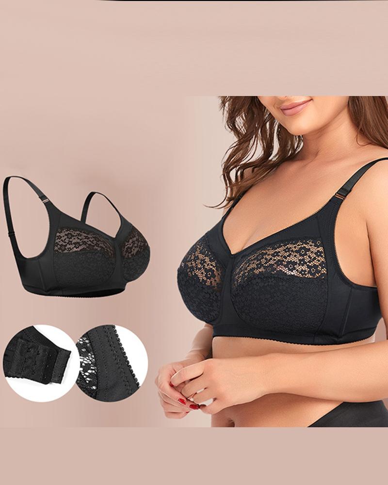 

Crochet Lace Hook Back Wireless Lifting Bralette, Black