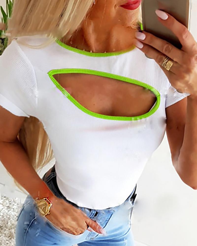 

Contrast Binding Cutout Front Top, White