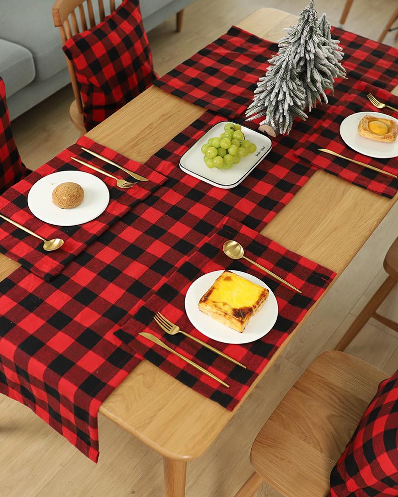 

1pc Christmas Placemat Plaid Table Mat Seasonal Winter Holiday Christmas Party Kitchen Dining Table Decoration, Red