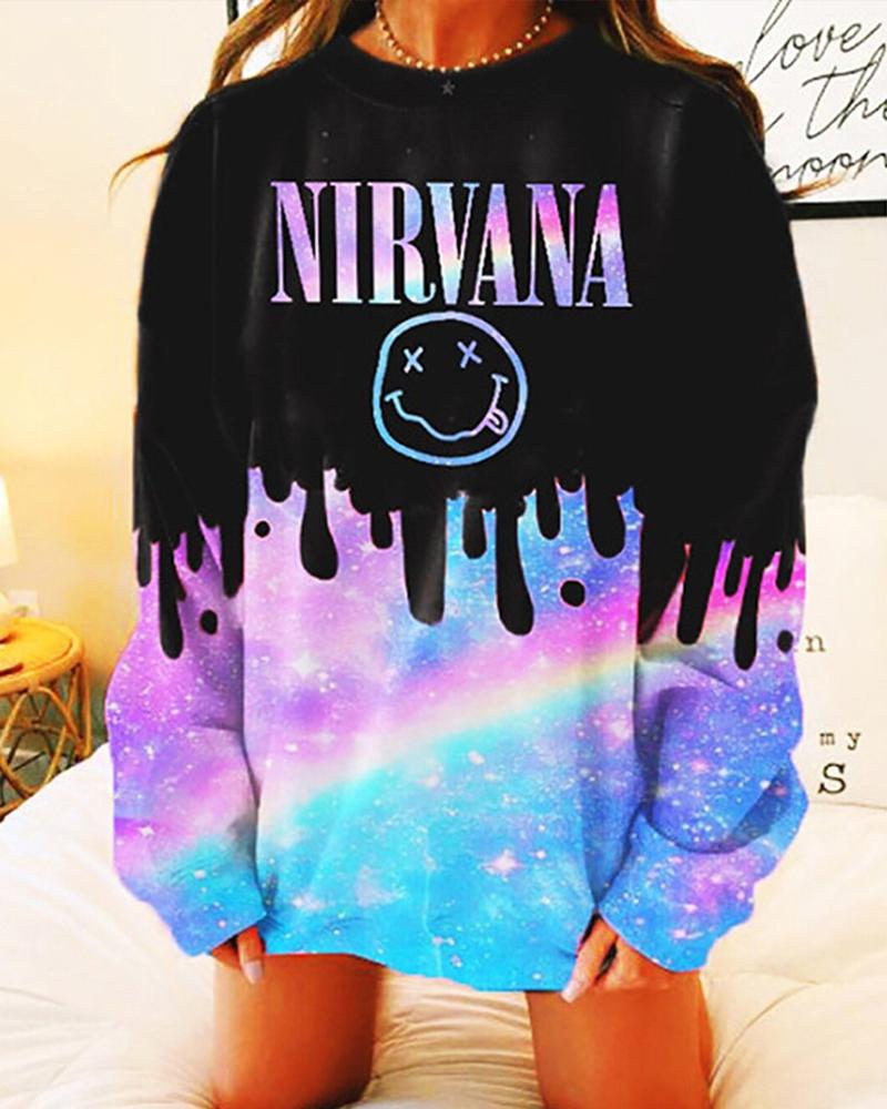 

Graphic Letter Print Drop Shoulder Oversized Sweatshirt, Blue