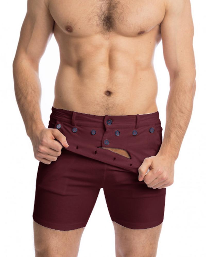 

Solid Color Skinny Short Pants, Wine red