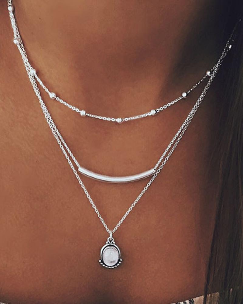 

1pcs Multi-Layered U-Shaped Water Drop Pendant Necklace, Silver