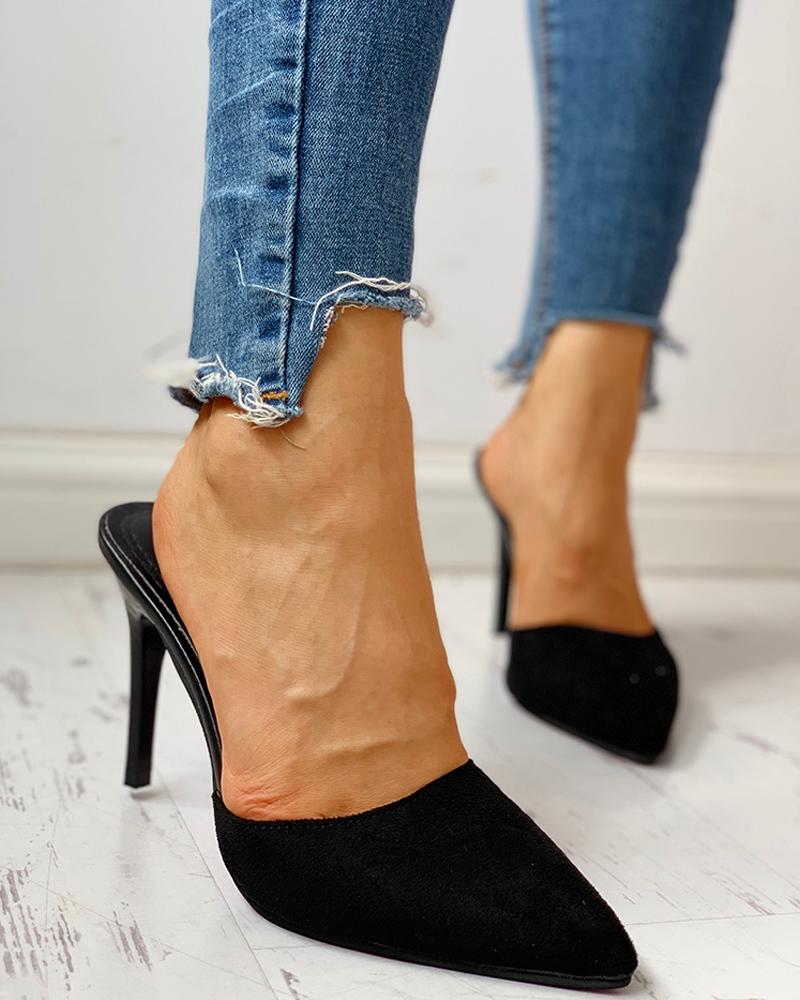 

Cheetah / Plain Pointed Toe Suede Heels, Black