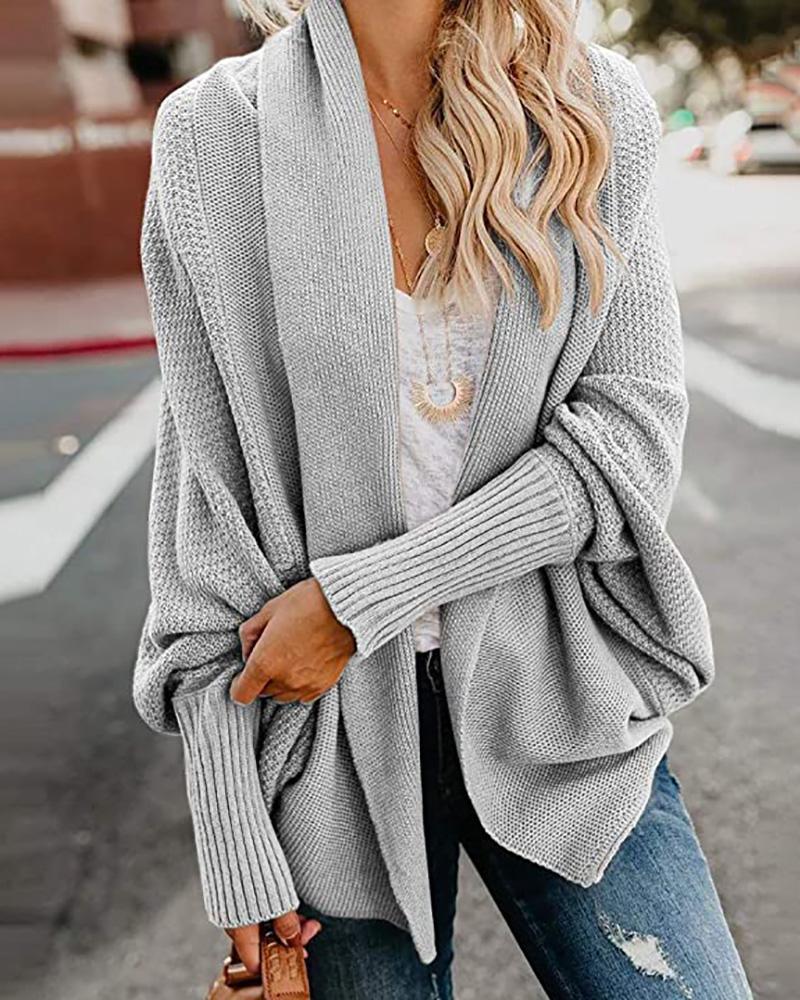 

Batwing Sleeve Open Front Knit Cardigan, Gray