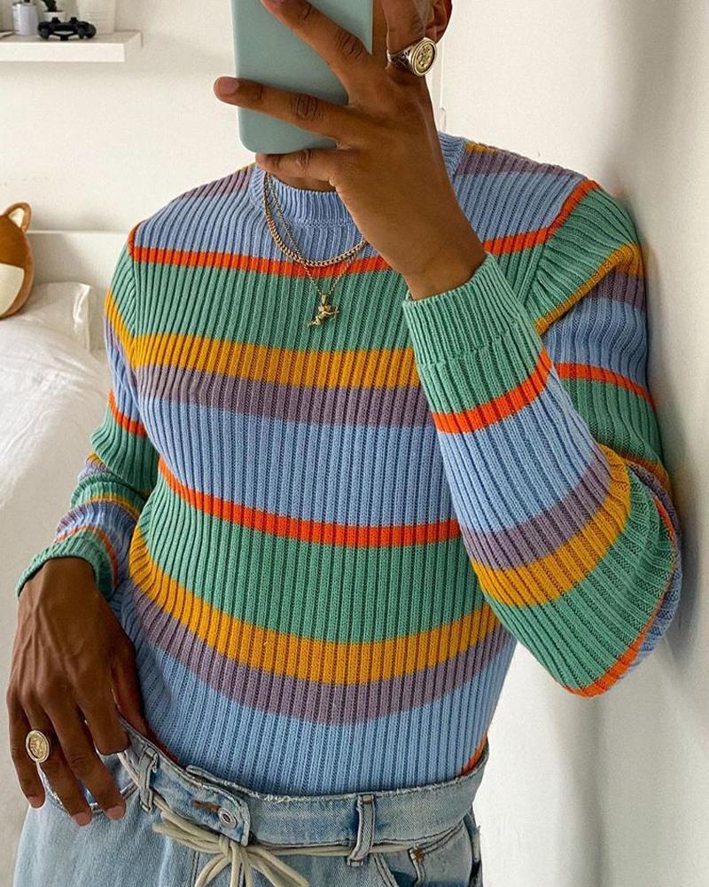 

Colorblock Striped Fit Knit Sweater, Multicolor