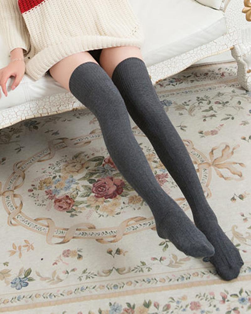 

Textured Knit Leg Warmers Over Knee Thigh High Socks, Dark grey