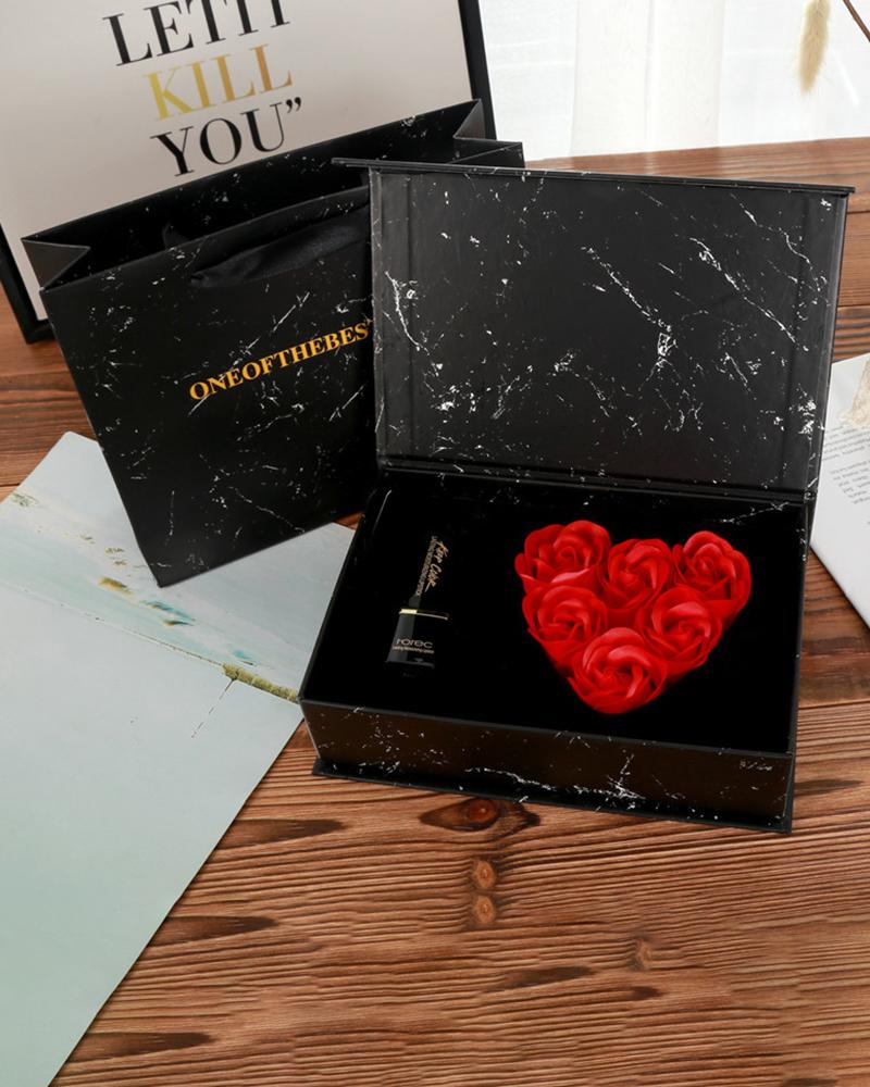 

Rose Soap With Lipstick Container Magnetic Gift Box, Black