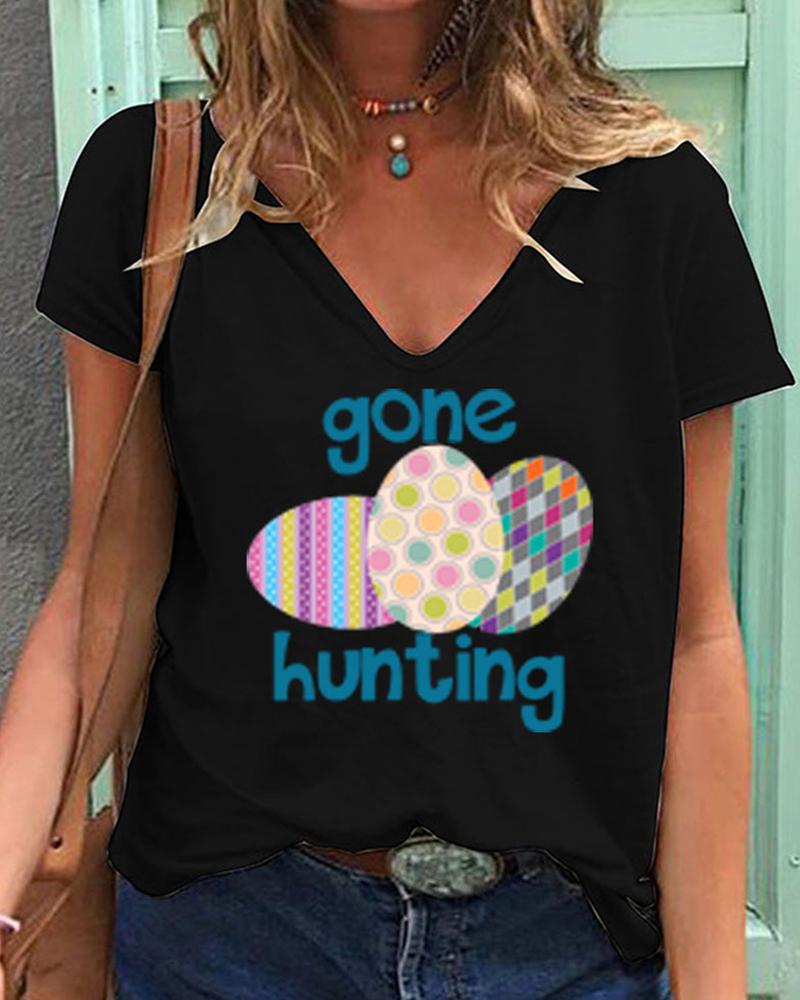 

Easter Eggs Letter Print Short Sleeve T-shirt, Black
