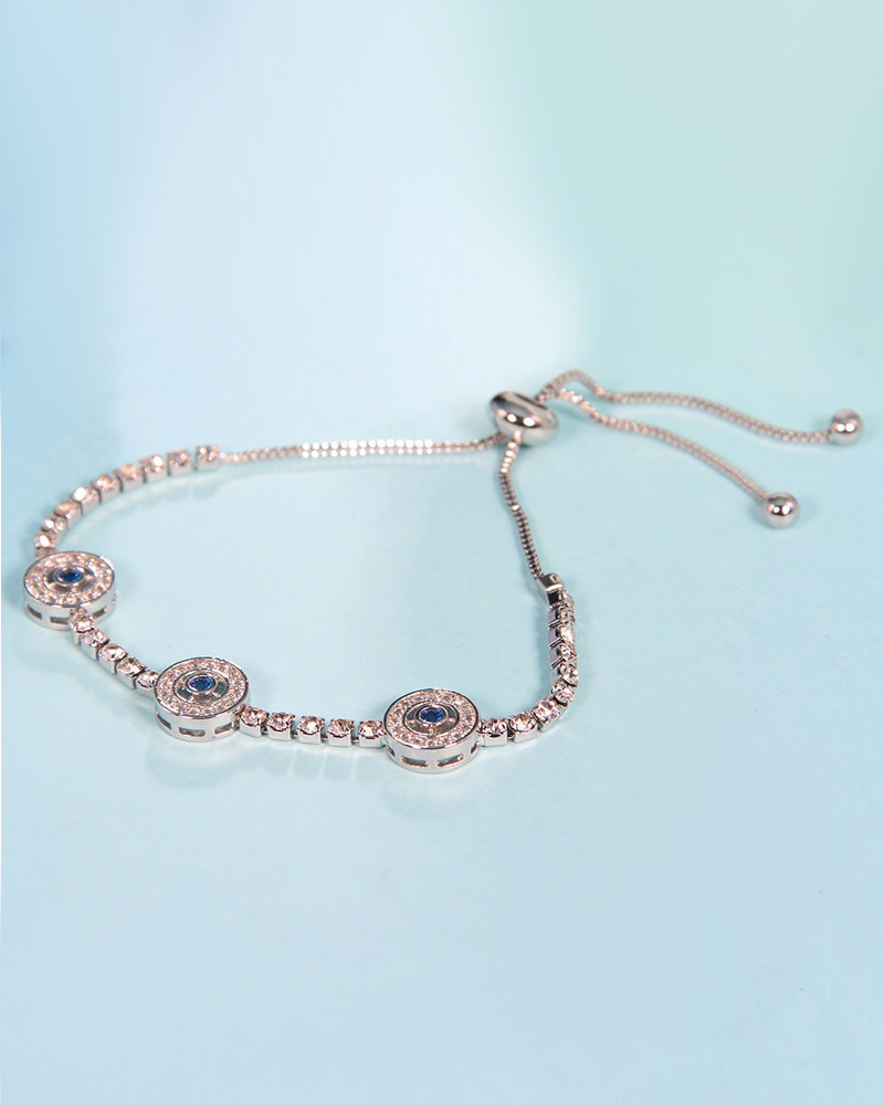 

1pc Zircon Decor Adjustable Bracelet, Silver
