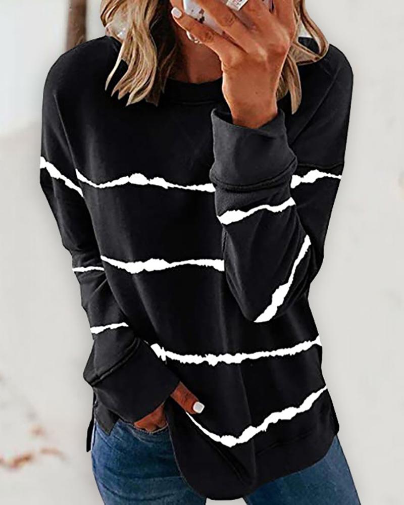 

Tie Dye Print Long Sleeve Casual Sweatshirt, Black