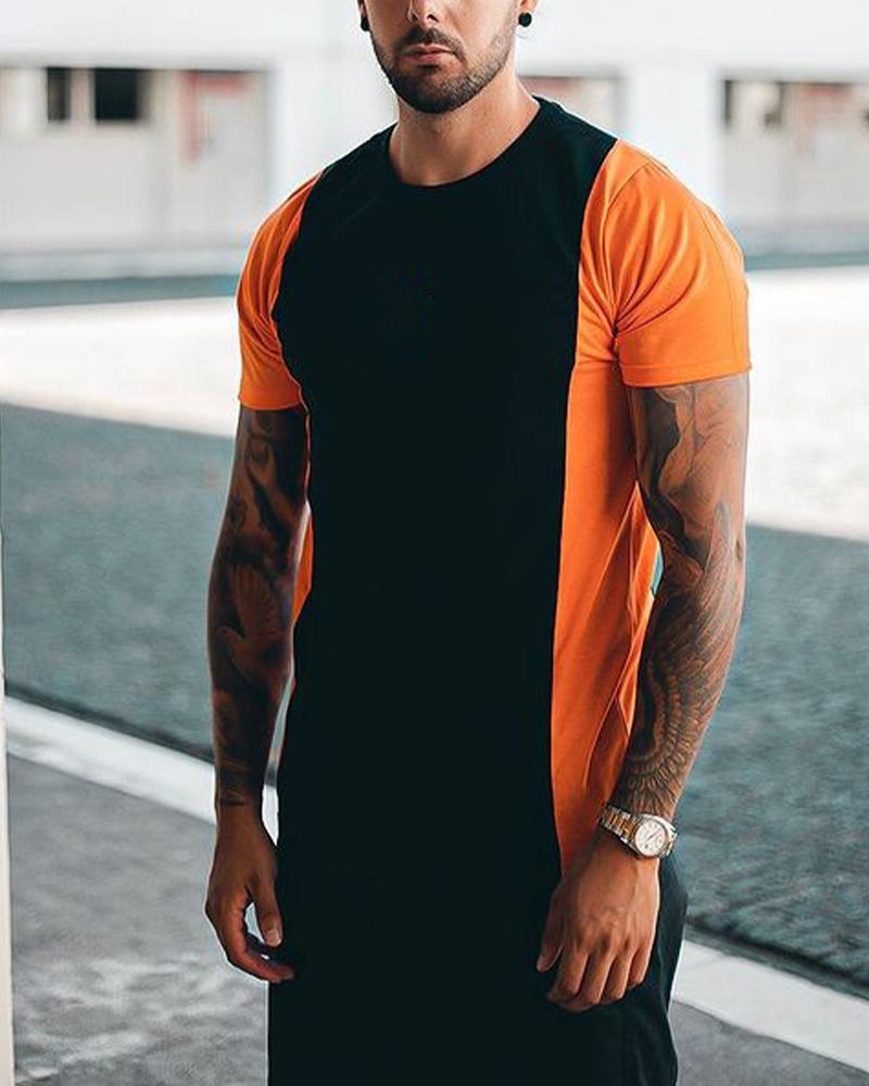 

Colorblock Short Sleeve Loose T-shirts, Orange