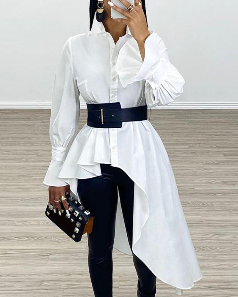 

Bell Cuff Irregular Ruffles Shirt, White