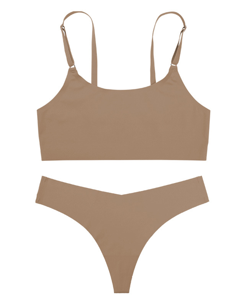 

U-Neck Wireless Lifting Seamless Bra Set, Khaki