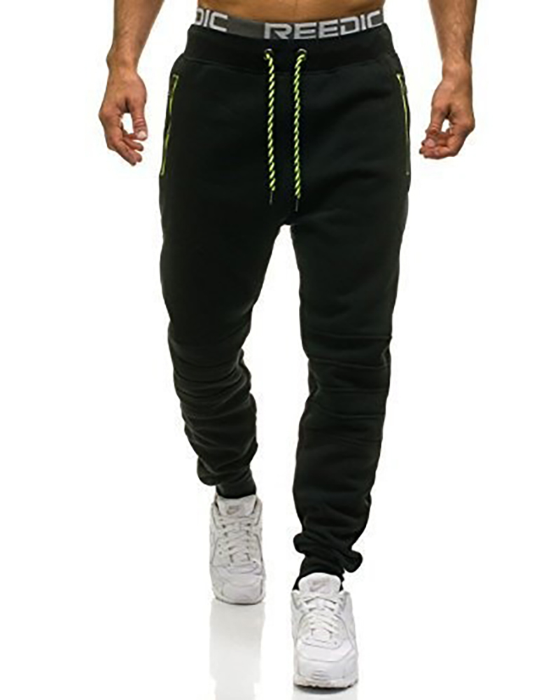 

Men Pocket Design Colorblock Drawstring Sweatpants, Black