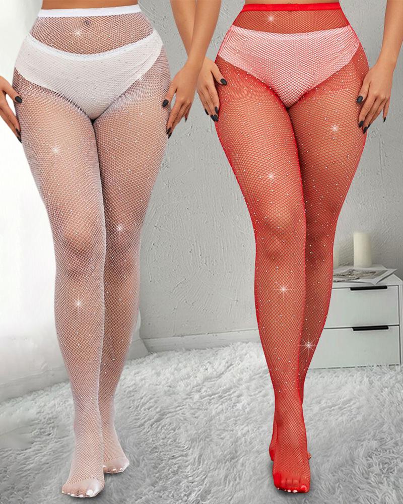 

2PCS Rhinestone Fishnet Socking Sparky Sexy Fishnet Tights Concert Outfits, Style3