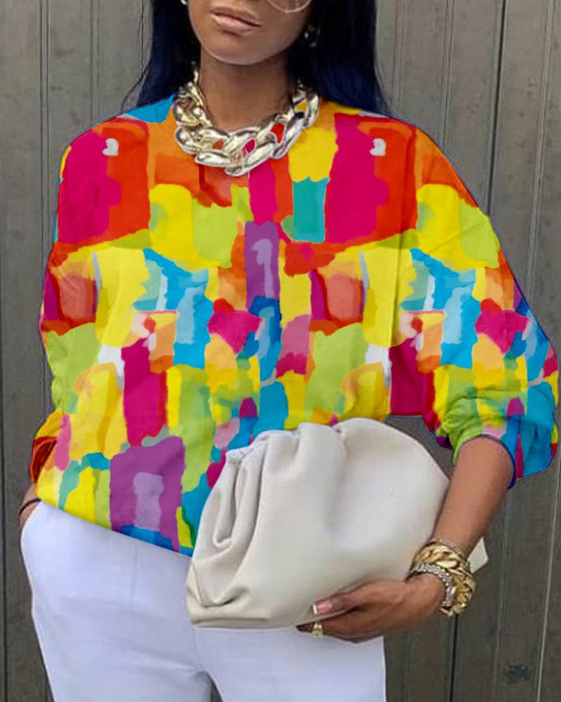 

Plus Size Tie Dye Print Long Sleeve Casual Top, Multicolor