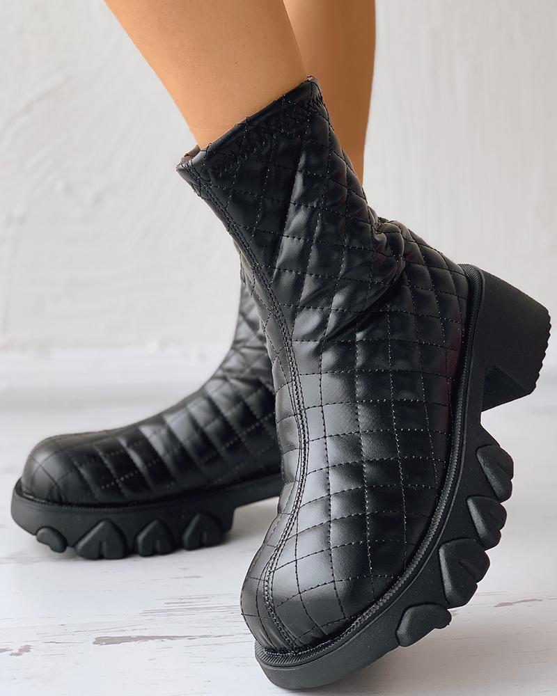 

Quilted Zip Back Chunky Ankle Boots, Black