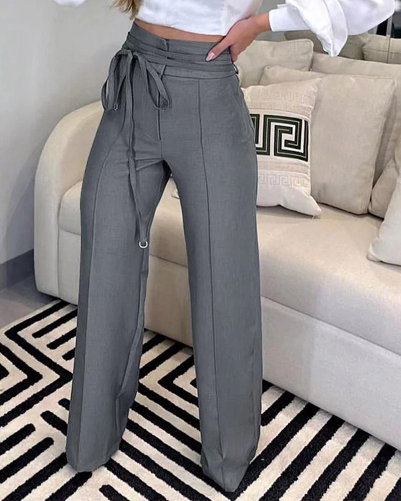 

Tied Detail Straight Leg Work Pants, Dark grey