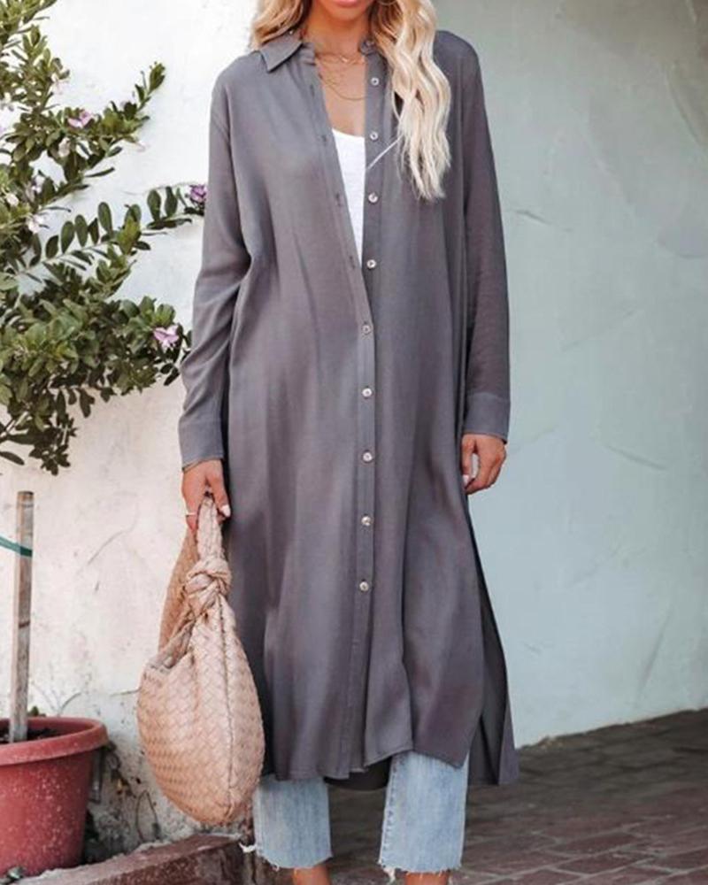 

Buttoned Long Sleeve Loose Shirt Dress, Gray